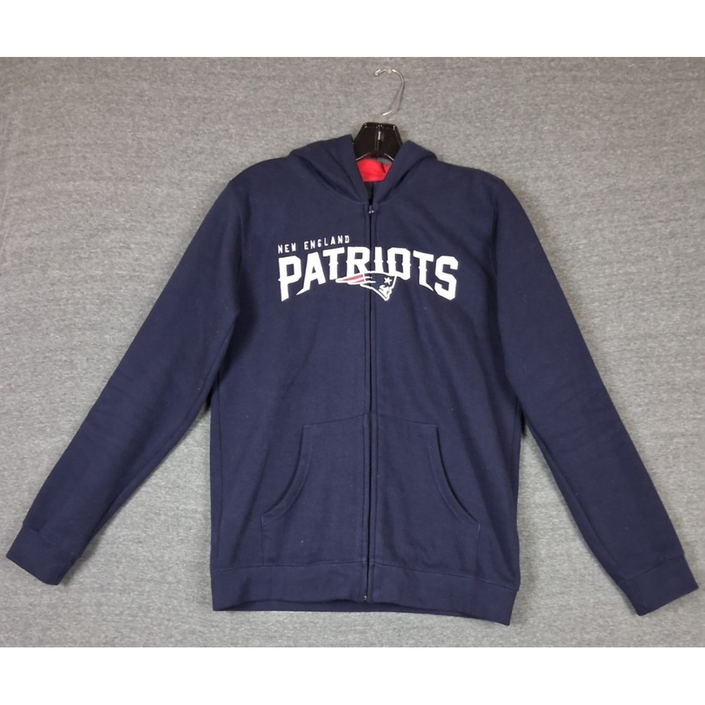 New England Patriots Jacket Youth Large Blue Full Zip Hoodie Logo NFL Team